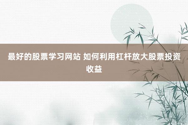 最好的股票学习网站 如何利用杠杆放大股票投资收益